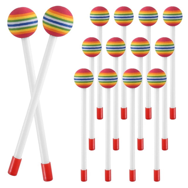 14 Pcs Bâtons de Maillet Tambour Sucette Rond Arc-en-Ciel Marteau Percussion Bâtons en Plastique pour Enfants Maillet