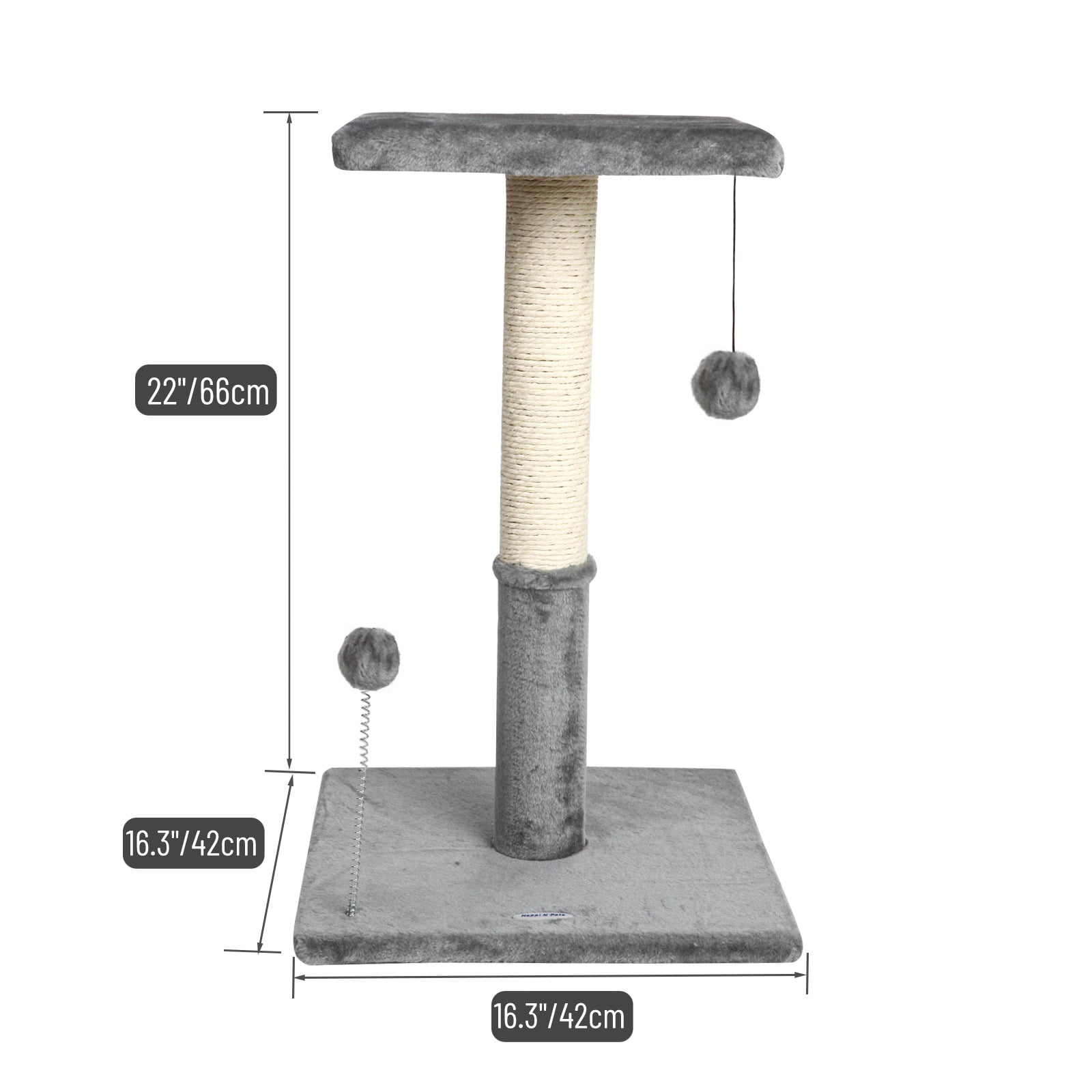 Happi N Pets 26" Cat Scratching Post with Perch, Cat Tree Tower Featuring with Hanging Balls & Viewing Platform, Stable Cat Tower-Light Gray