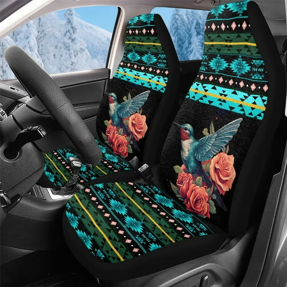 Uorisanigo Seat Covers for Cars, Trucks, & SUV - Set of 2 Universal Aztec Hummingbird Front of Car Seat Cushions - Easy Installation Seats Covers for SUV Interior Cover & Seats Cover Accessories