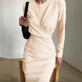 thumbnail image 2 of Wrap Dress for Women Crewneck Long Sleeve Bodycon Dress Casual Slim Fit Work Office Business Midi Pencil Dresses, 2 of 5