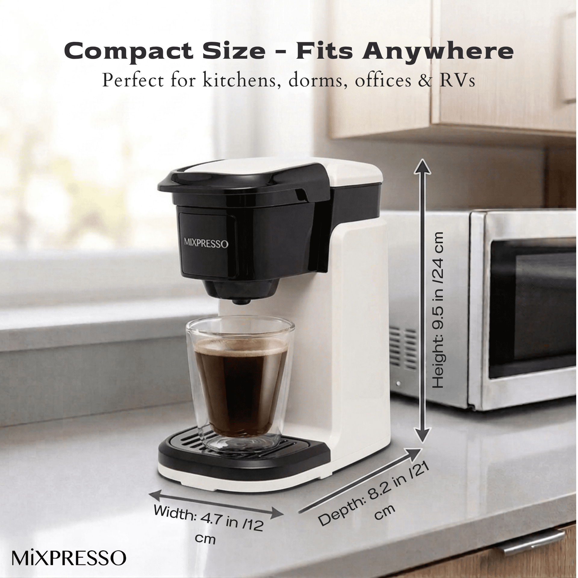 Mixpresso Single Cup Coffee Brewer - Quick Brew, One Touch Function, 12oz One Cup Coffee Maker