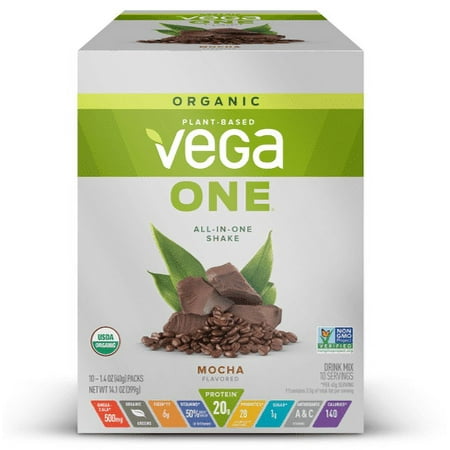 Vega One Organic All in One Shake, Mocha Sachets 1.4 oz, pack of 10