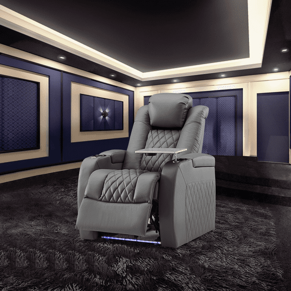 Weilianda Electric Home Theater Recliner Sofa, Leather Recliner Chair Power Gaming Seating, Swivel Tray Table,USB Ports and Two Cup Holders,Bedroom & Living Room Sofa Chair(Row of 1)