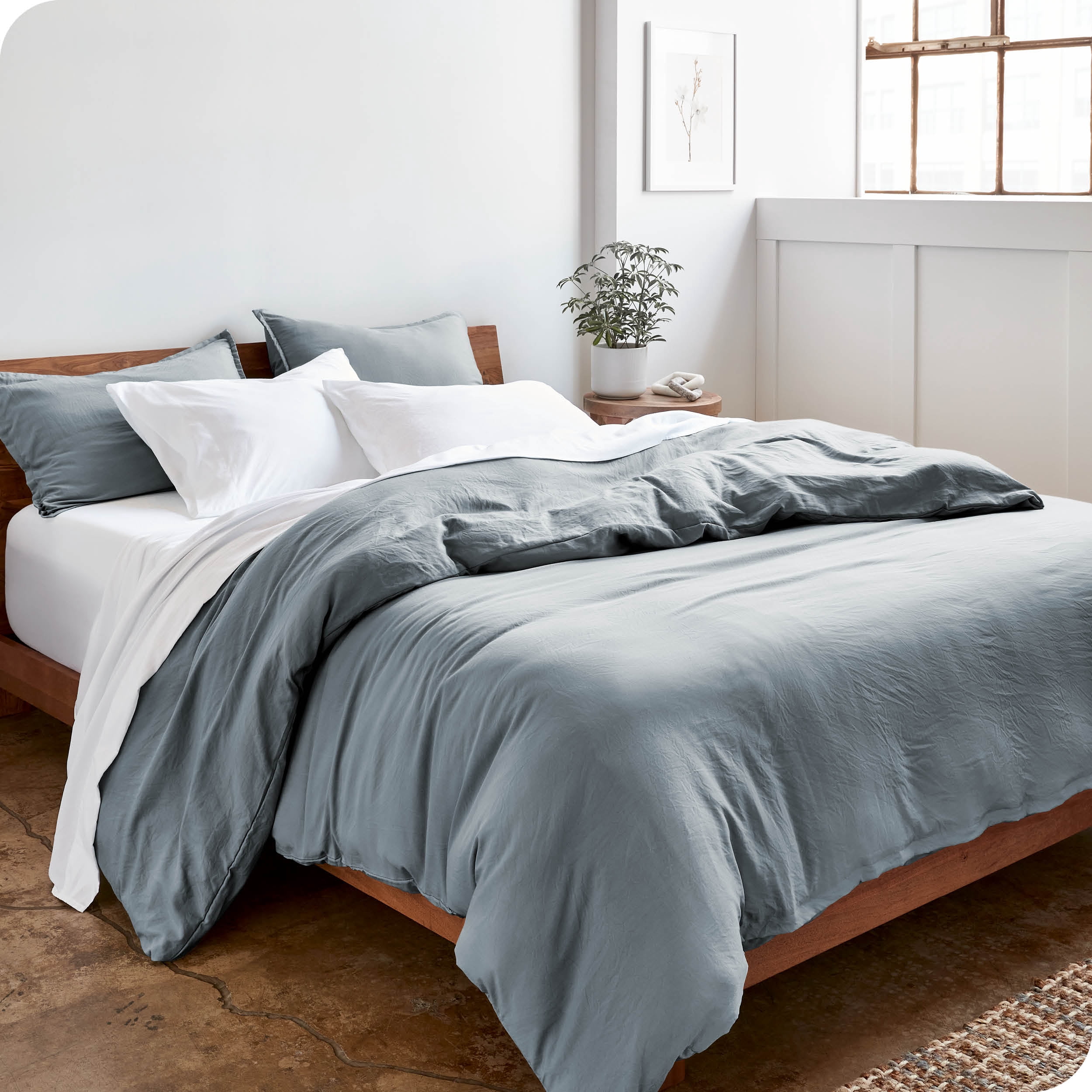 Bare Home Sandwash Microfiber Duvet Cover & Sham Set, King, Dusty Blue, 3-Pieces