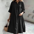 thumbnail image 2 of Cotton Linen Dress Half Sleeve V Neck Button Up Midi Dress Casual Loose Fit Tunic Sundress with Pockets, 2 of 6