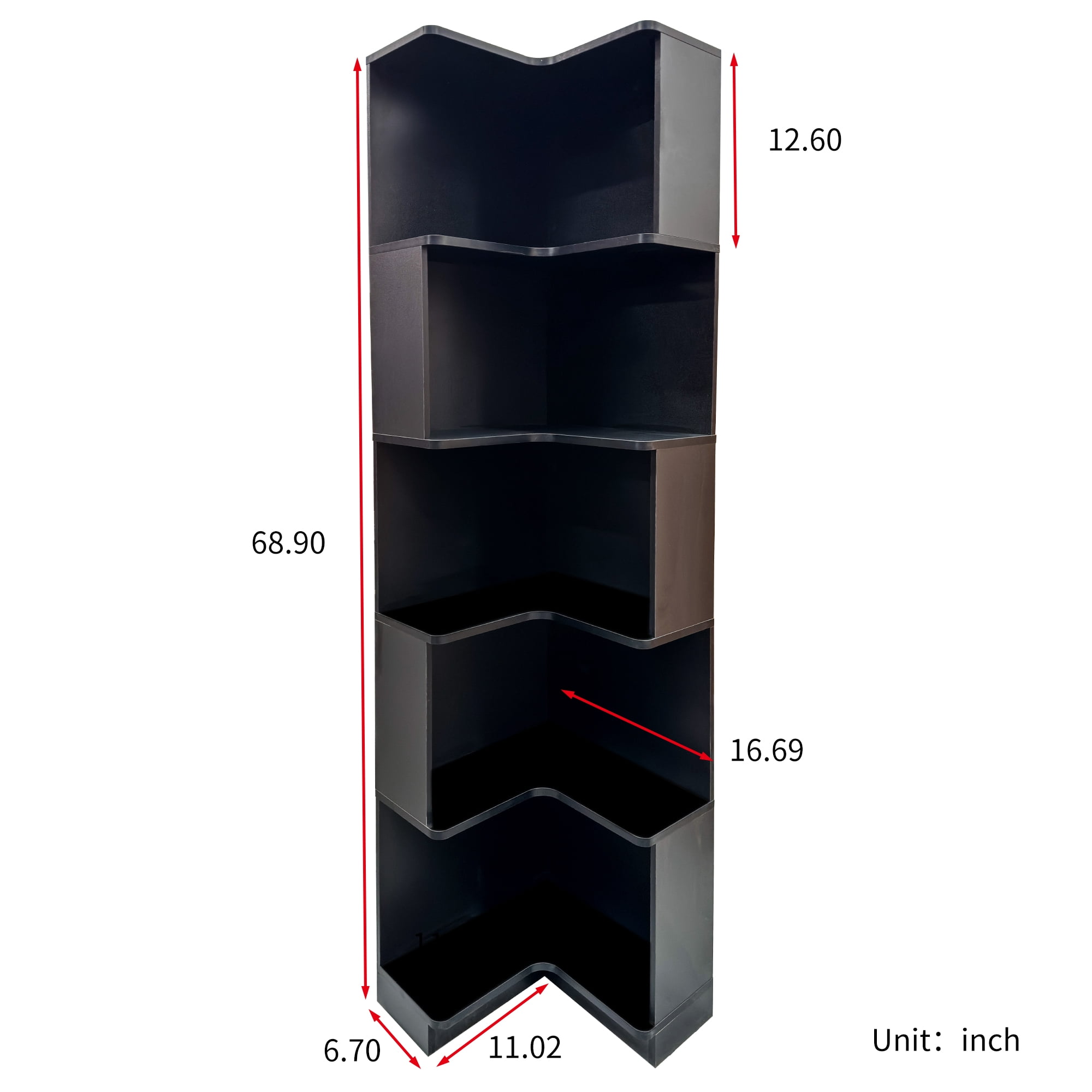 Corner Bookshelf 5-Tier L-Shaped Display Shelf for Home Office Living Room, Black