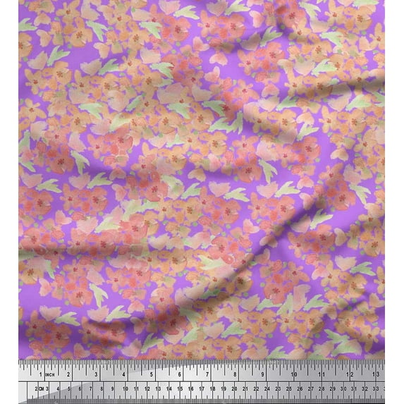 Soimoi Velvet Fabric Flower Watercolor Print Sewing Fabric Yard 58 Inch Wide