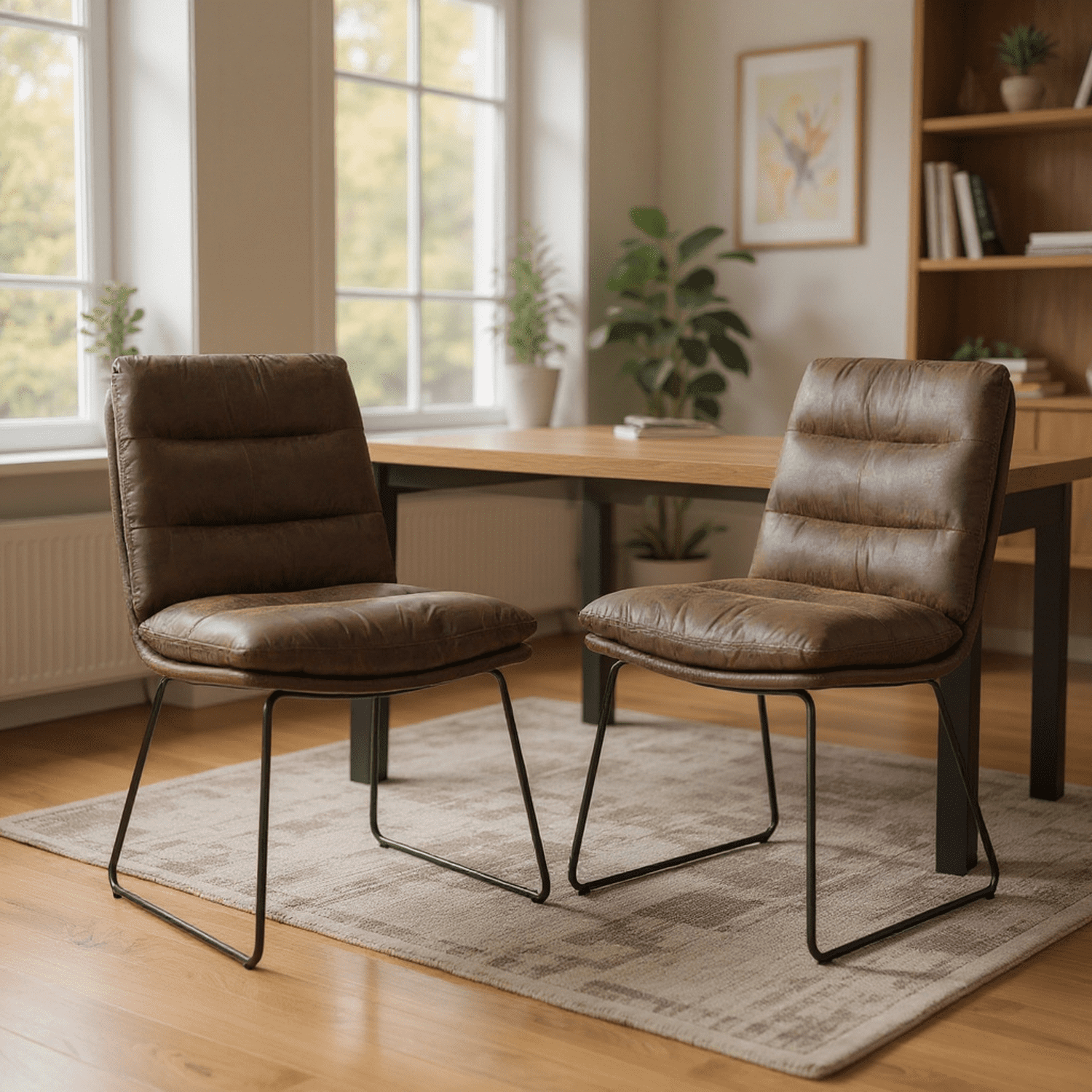 Homy Casa Set of 2 Modern Faux Leather Chairs with Thick Padding and Non-Slip Floor Protectors, Brown