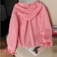thumbnail image 4 of Lenpel Womens Button down Shirts Striped Casual Long Sleeve Hooded Tops with Pockets Fashion Fall Outfits, 4 of 6