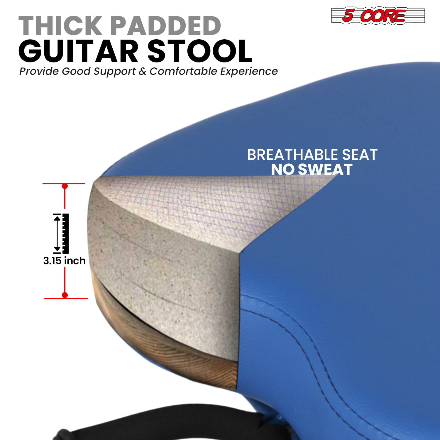 Guitar Stool with Built-in Neck Rest & Foot Rest, Foldable Padded Chair 3.15" Seat Heavy Duty 350 lb Capacity