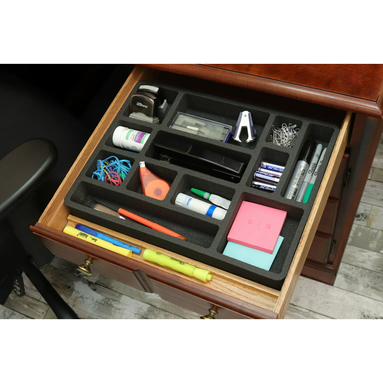 Polar Whale Desk Drawer Organizer Tray Non-Slip Waterproof Insert for  Office Home Shop Garage 16 X 12 X 2 Inches Black 12 Compartments Extra Deep  