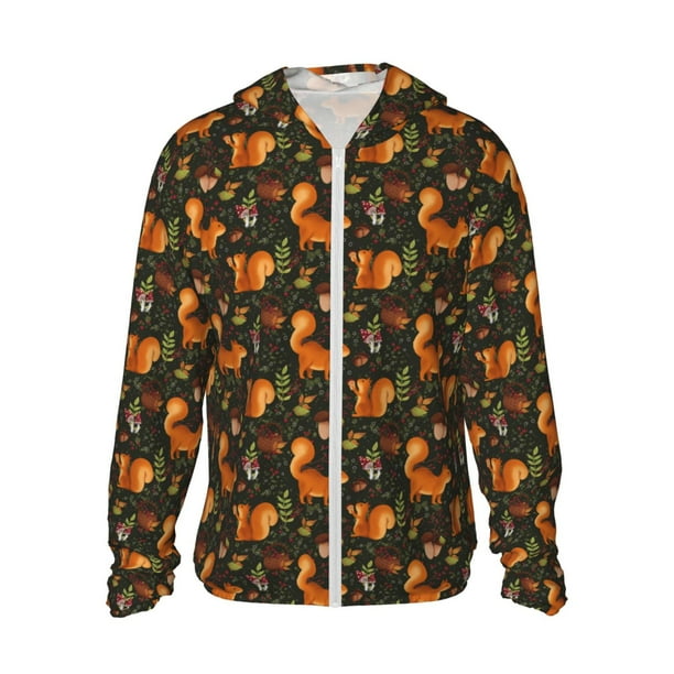 Fotbe Festive Squirrels Dark Forest Chaqueta con Protección Solar UPF 50+ para Hombre y Mujer, Camisa con Capucha y Bolsillos-Large