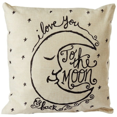 Nice Throw Pillows Tayyakoushi Throw Flax Pillow Cover Nice Moon Words Pattern Cushion Cover Pillow Case High quality Canvas Square Decorative 18'' Brilliant ()