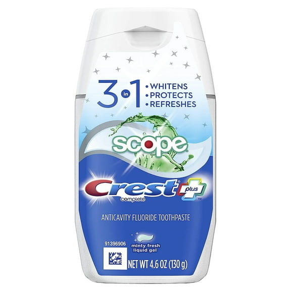Crest Complete Plus Scope 3-In-1 Teeth Whitening Liquid Gel Toothpaste 4.6 Ounce (Pack Of 6)