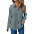 thumbnail image 6 of felwors Women's Button-Down Blouses - Cozy Textured Collared Long Sleeve Shirts for Fall Work & Camping Blue, S, 6 of 8