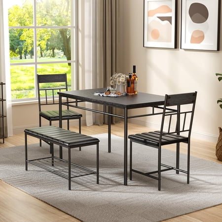 Modern 4-Piece Dining Table Set with Comfort Upholstered Chairs & Bench – A Compact Kitchen Table Solution for Small Apartments Studios and Everyday Living