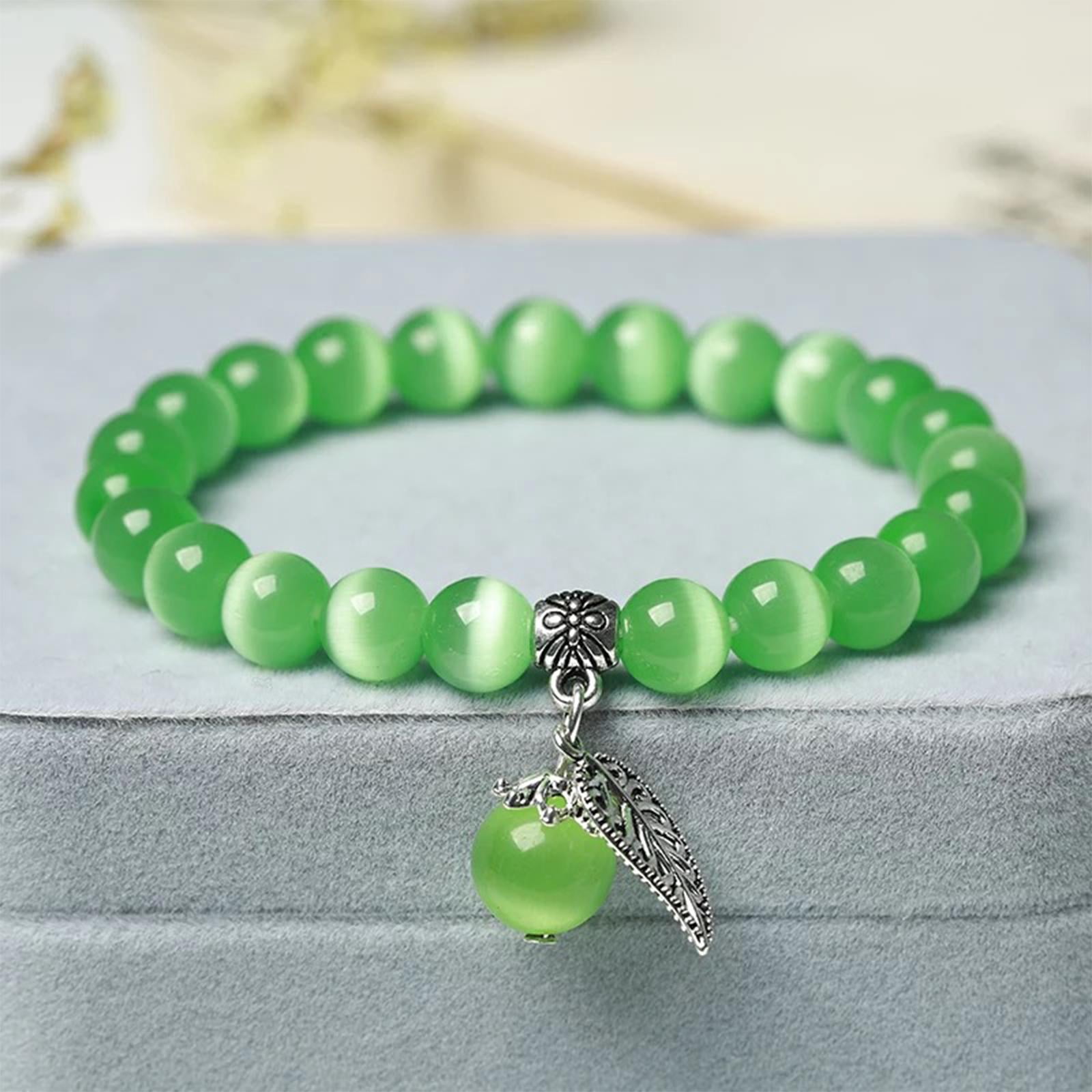 LONDAEE Natural Cat's Eye Jade Bangle Bracelet For Women - Chinese Style Green Stone Bracelet With Jewelry Box