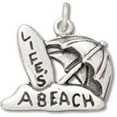 thumbnail image 1 of Sterling Silver 20" Unisex 1.5mm Box Chain LIFE'S A BEACH Surf Board And Beach Umbrella Pendant Necklace, 1 of 2