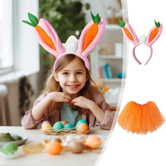 Xihbxyly Diadema de Pascua, Adorable Diseño de Orejas de Conejo y Zanahoria, Falda de Gasa Suave, Perfecta para Fiestas de Pascua, Celebraciones de Primavera, Regalo para Festividades, Diadema de 18