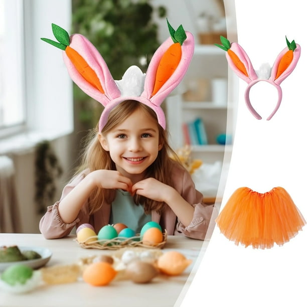 Xihbxyly Diadema de Pascua, Adorable Diseño de Orejas de Conejo y Zanahoria, Falda de Gasa Suave, Perfecta para Fiestas de Pascua, Celebraciones de Primavera, Regalo para Festividades, Diadema de 18