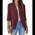 thumbnail image 1 of Cárdigan Abierto para Mujer, 3/4, Tejido Suave Drapeado, Color Vino Tinto, Talla M, 1 of 7