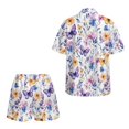 thumbnail image 5 of FKEKYI Purple Yellow Butterfly Print Women's 2 Piece Set Short Sleeve Shirt & Shorts with Elastic Waist Summer Beachwear Soft Vacation Outfits Open Front Top Lounge Set, M, 5 of 7