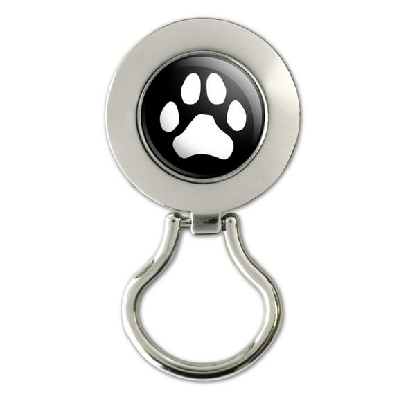 Paw Print Dog Cat White on Black Magnetic Metal Eyeglass ID Badge Holder