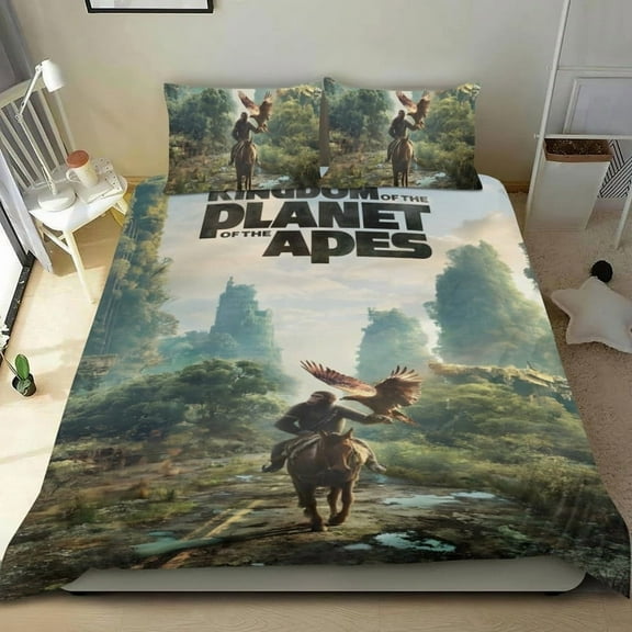 Cartoon 3 Piece Bedding Set Kingdom of the Planet of the Apes Movie Comforter Set Cute Duvet Cover Sets Super Soft Girls Bedding Set Kids Bedroom Gifts,1 Duvet Cover with 2 Pillowcases Twin