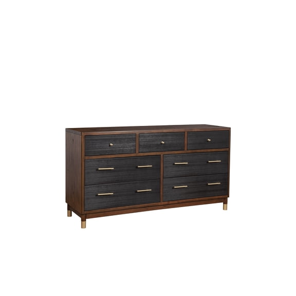 35" Brown and Black Solid Wood Seven Drawer Double Dresser