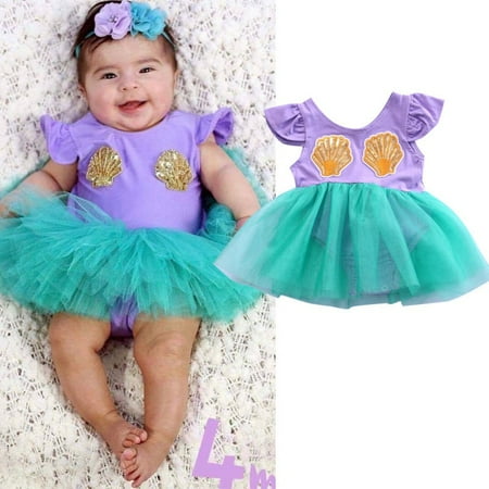 

Top Newborn Baby Girls Mermaid Romper Summer TuTu Dress Skirt One Piece Jumpsuit