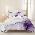 thumbnail image 3 of Twin Quilt Set 68''x86'', Marble Purple Lightweight Summer Bedspread Coverlet Set with 2 Pillow Shams, Gold White Modern Gradient Ocean Ripple Breathable All Season Quilt Bedding for Dorm/Bedroom, 3 of 9