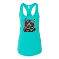 thumbnail image 2 of Cool Rainbow Neon Trippy Jungle Tiger Eyes Animal Lover Ladies Racerback Tank Top, Tahiti Blue, Small, 2 of 3