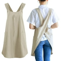 Toptie Cross Back Kitchen Apron with Two Pockets for Women, Cotton Linen Christmas Apron - Khaki