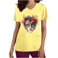 thumbnail image 2 of Jinhomg Scrubs Tops for Women 2025 Novelty Funny Mardi Gras Mask Graphic Nursing Uniform Comfortable Short Sleeve V-Neck Holiday Caregiver Top Seasonal Sale Yellow S, 2 of 6