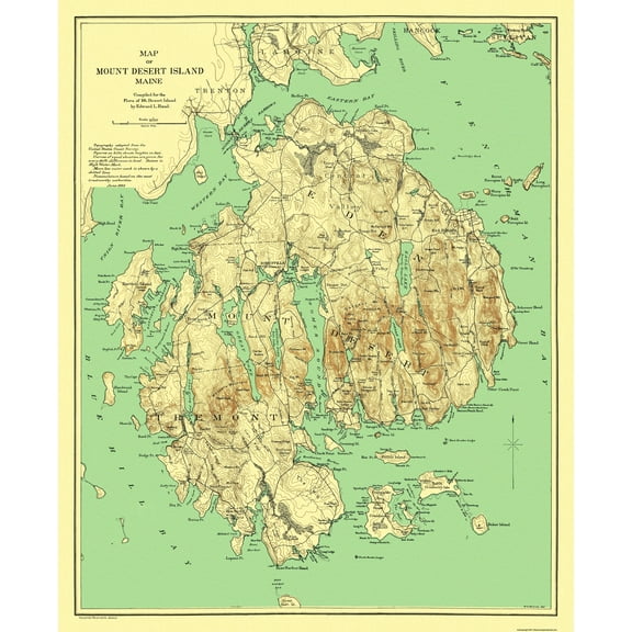 Historic City Map - Mount Desert Island Maine - Rand McNally 1893 - Vintage Wall Art