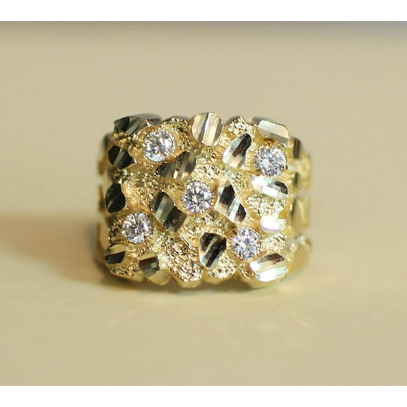 Silver & Stone Jewels Men's 14K White Gold Finish Round Cut Cubic Zirconia Nugget Ring