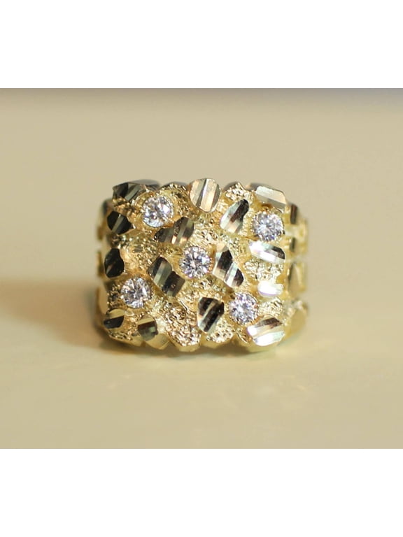 Men's 14K White Gold Finish Round Cut Cubic Zirconia Nugget Ring