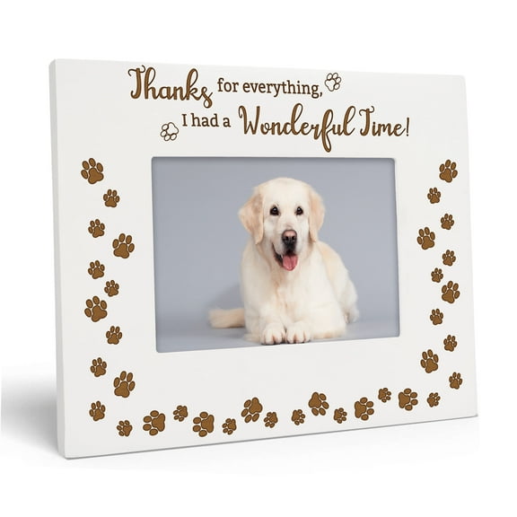 Darling Souvenir 4x6 Inches Horizontal Dog White Picture Frame - Pet Keepsake Tabletop Photo Holder with Acrylic Glass, Wooden Engraved Bereavement Memorial Gift for Doggy Lovers