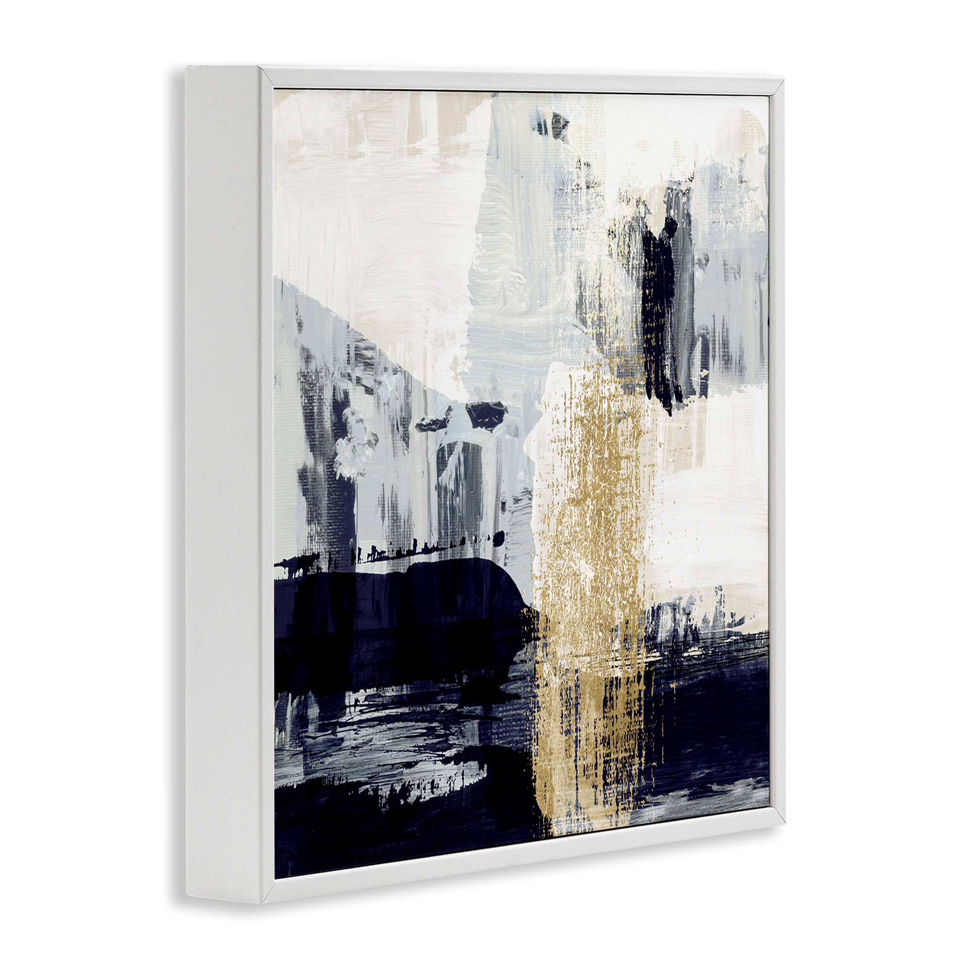 Stupell Industries Gold Paint Stroke Abstract Abstract Painting White Framed Art Print Wall Art, 24 x 24