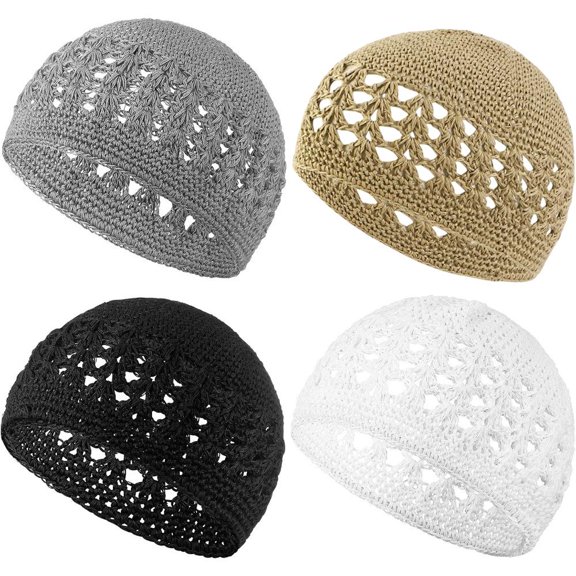 4 Pieces 63 cm/25 inch Knit Kufi Hats Crochet Beanie Skull Caps Solid Colors Knit Cap Stretchy Knitted Crochet Hats for Men Women Teens