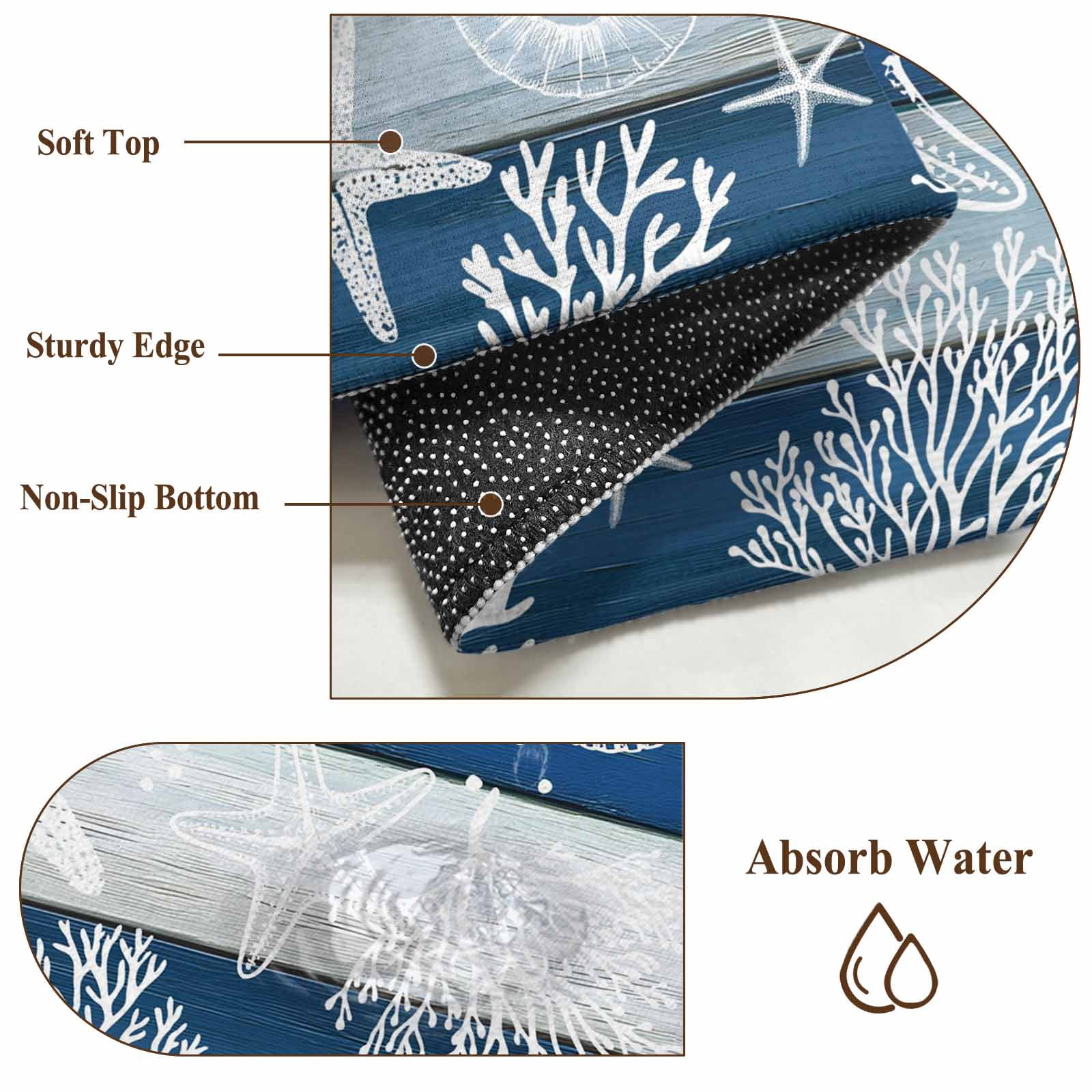 Large Area Rugs for Living Room Bedroom, Navy Blue Coastal Beach 8'x10' Rug Washable Carpet Runner Indoor Outdoor, Nautical Starfish Coral Vintage Wooden Non Slip Floor Mats Rug for Kitchen, Patio