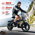 thumbnail image 2 of KAZEFLOW 750W Foldable Electric Bike 14 Inch 48V 10Ah Removable Battery 20MPH 30 Miles Class 2 UL2849, 2 of 11