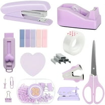 Purple Office Supplies, Purple Desk Accessories Set for Office, Includes Stapler, Tape Dispenser, Scissors, Paper Clips, Puncher, Notes, Small Organizer, Desk Organization Decoration