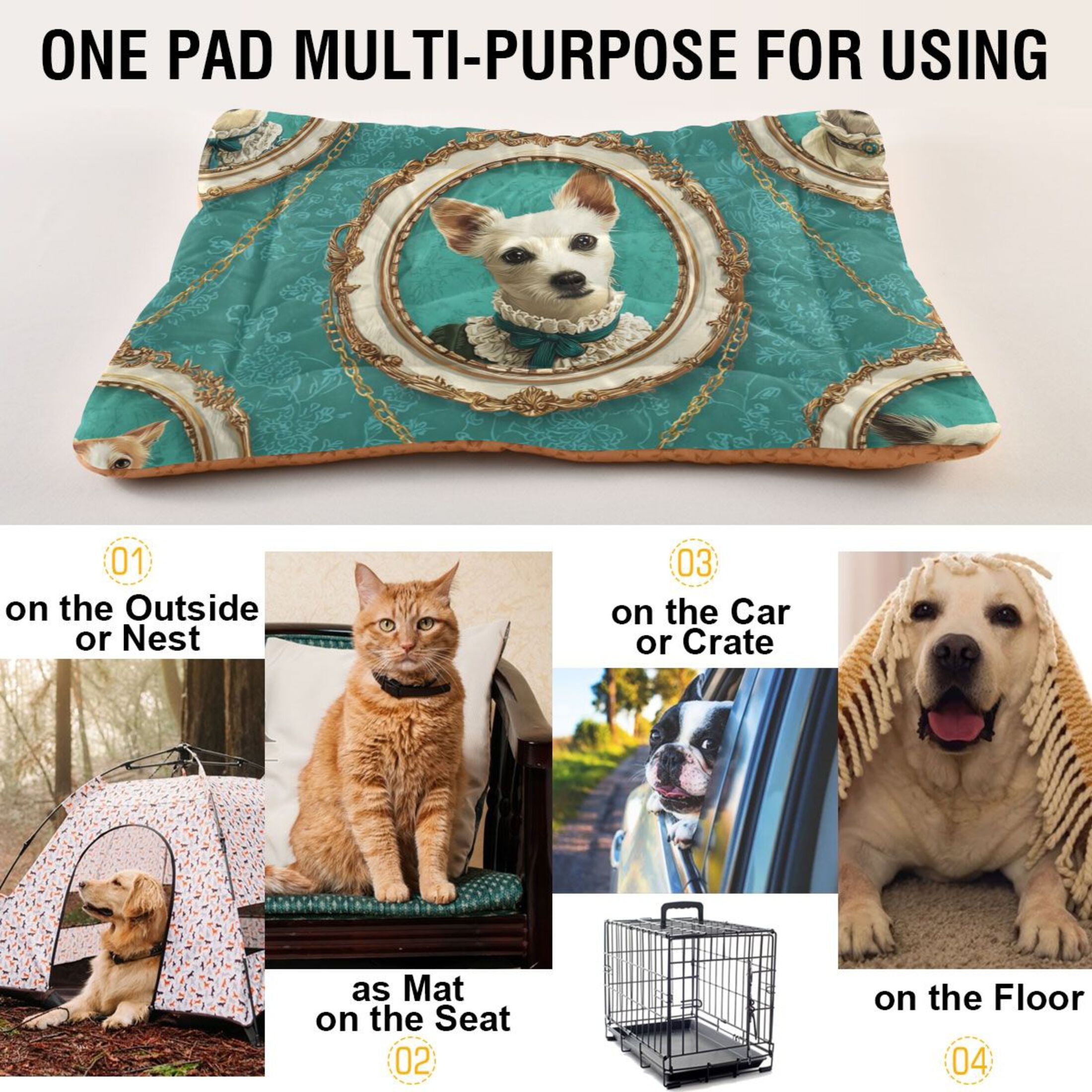 Cozy Mat Pet Bed Indoor Outdoor Warm Soft For Cat Dog Puppy(S/M) Adorable Little Dog Wearing Victorian
