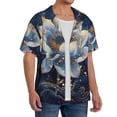 thumbnail image 2 of Rateoe Blue Golden Dream Lotus Print Mens Front Pocket Hawaiian Shirts Casual Shirts Short Sleeve Button Down Beach Tropical Shirts-XX-Large, 2 of 5