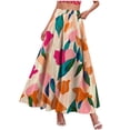thumbnail image 2 of TaTaai Women's High Waist Boho Printed Maxi Skirt Elastic Waist A-Line Long Skirt with Ruffle Hem Pockets for Casual Daily Beach Vacation Gift, 2 of 9