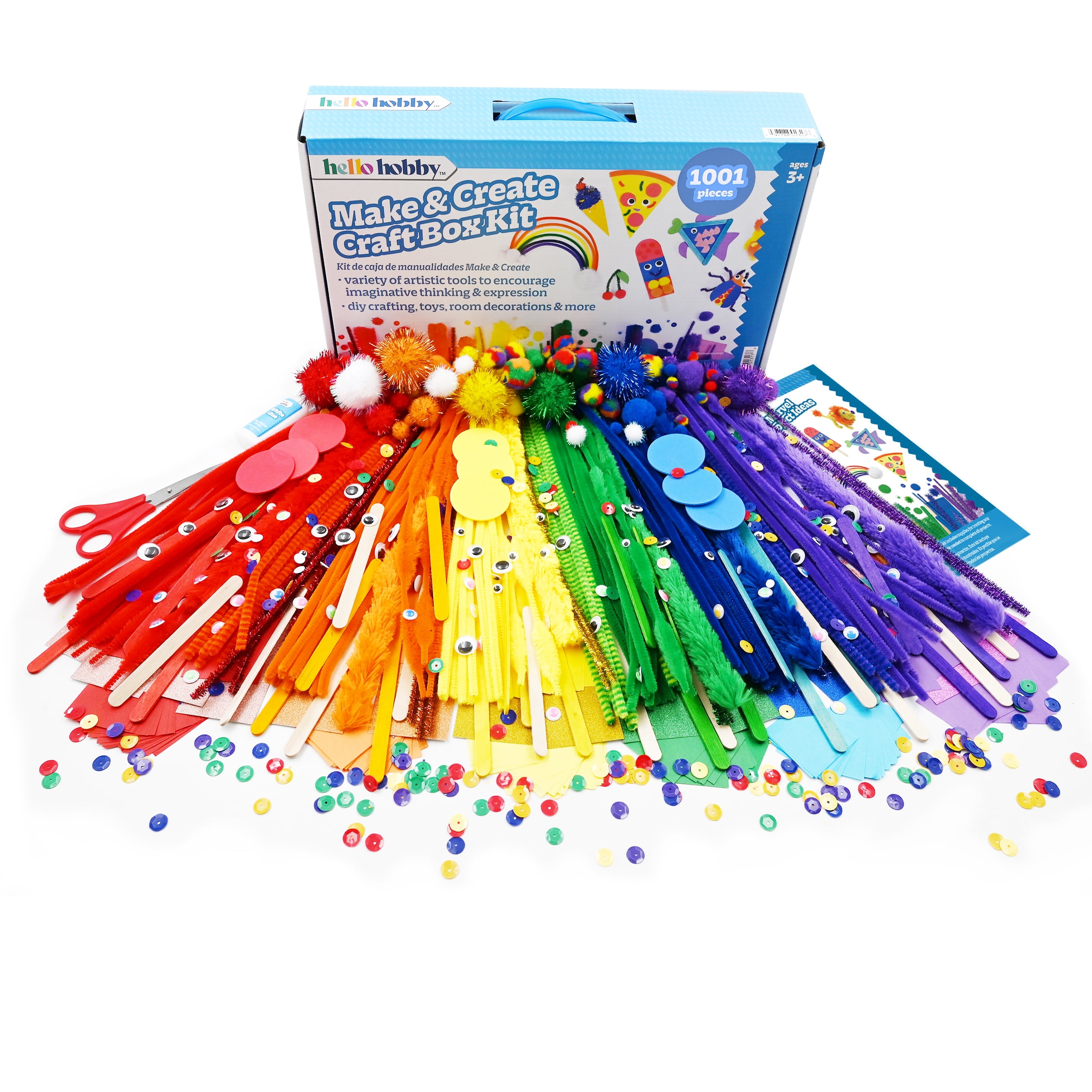 Hello Hobby Craft Supply Library, 700+ Piece All-in-One Kids Craft Kit with Pipe Cleaners, Wiggle Eyes, Craft Sticks, and more