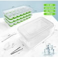 thumbnail image 3 of Ice Cube Tray with Lid and Bin (3 Pack, Green) Silicone Plastic Ice Cube Trays for Freezer, BPA Free Ice Trays with Bin, Ice Scoop, Ice Tong and Drinking Straw Stackable Ice Trays for Cocktail, 3 of 5