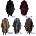 thumbnail image 2 of Nuevas mujeres de punto Poncho Cape con capucha de rayas de gran tamaño Cardigan suéter Long Shawl S Abanopi Beige, 2 of 5
