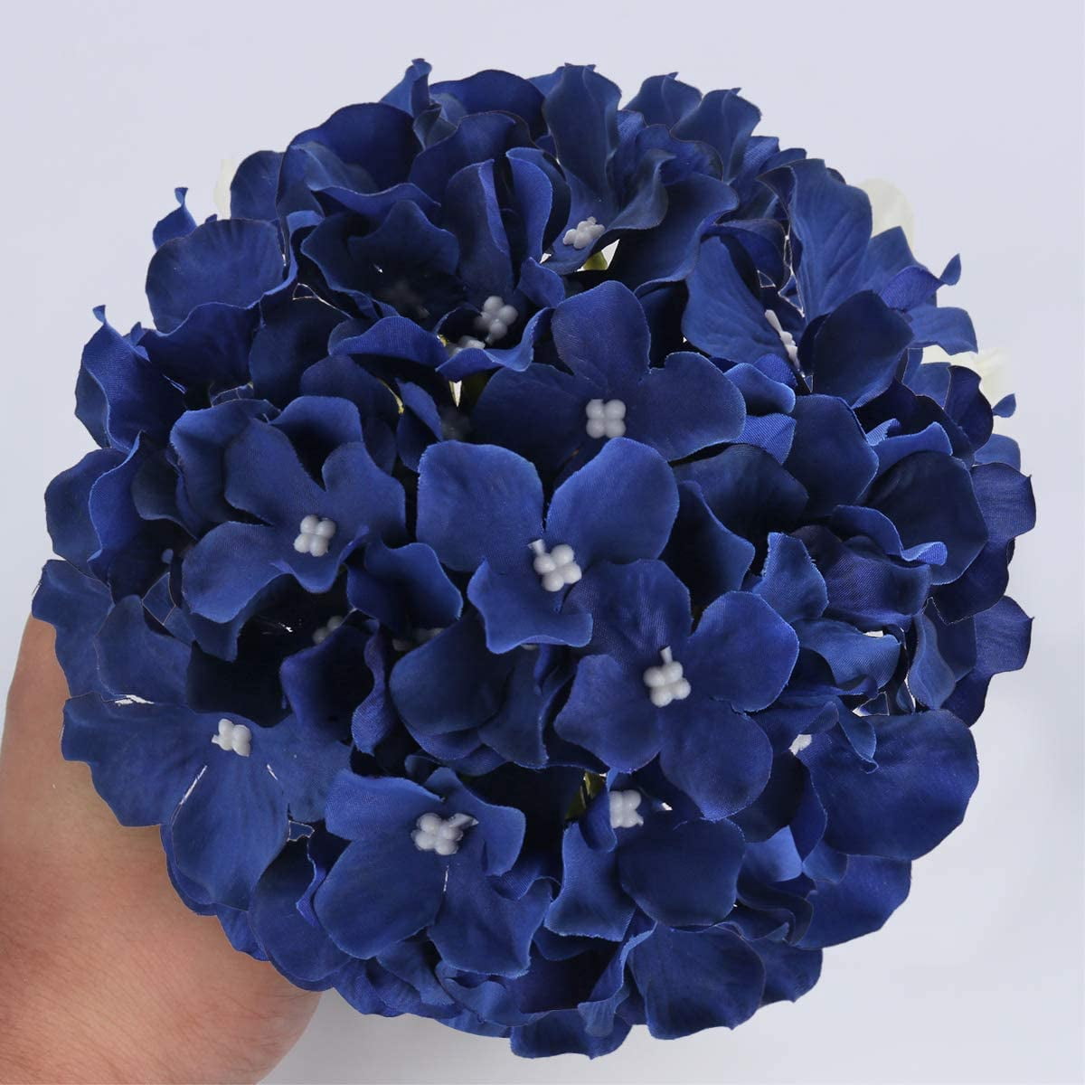 Silk Hydrangea Heads Artificial Flowers Heads with Stems for Home Wedding Decor,Pack of (Royal Blue)